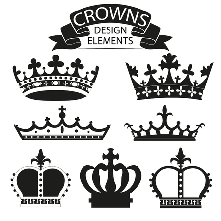 crown collection crown set, silhouette crown setのイラスト素材
