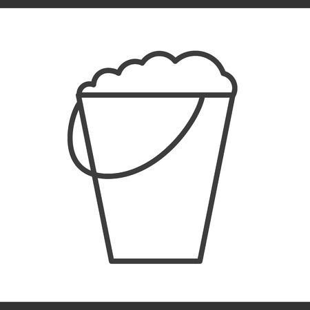 Bucket with foam for cleaning linear icon. Thin line illustration. Vector isolated outline drawingのイラスト素材