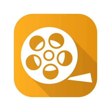 Film reel flat design long shadow icon. Vector silhouette symbolのイラスト素材