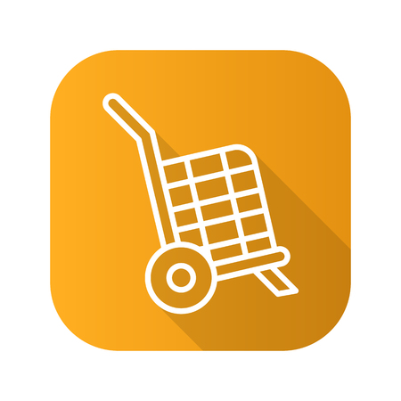 Basket on wheels flat linear long shadow icon. Vector line symbol.のイラスト素材
