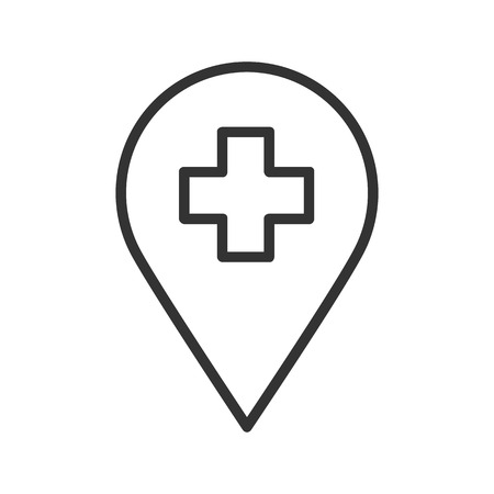 Hospital pinpoint linear icon. Thin line illustration. Vector isolated outline drawing.のイラスト素材