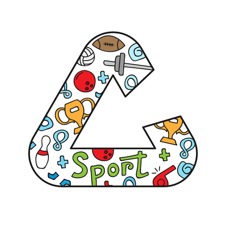 Colorful vector hand drawn logo of Sport cartoon doodle objects, symbols and items.のイラスト素材