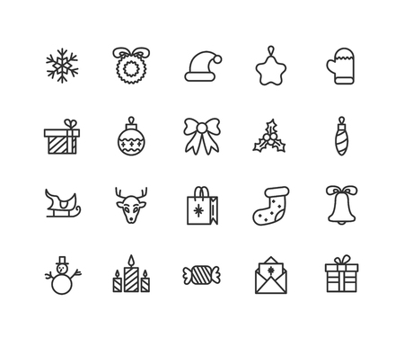 Thin line icons set of New Year, party and celebrations. Outline symbol collection. Editable vector stroke. 48x48 Pixel Perfectのイラスト素材
