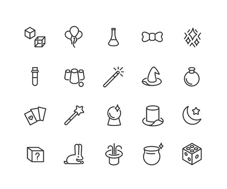 Simple Set of Magic Related Vector Line Icons. Contains such Icons as Magic Hat, Wand, Cube, Effect and more. Editable Stroke. 48x48 Pixel Perfectのイラスト素材