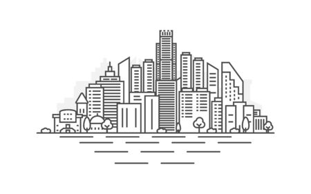 Phoenix, Arizona architecture line skyline illustration. Linear vector cityscape with famous landmarks, city sights, design icons. Landscape with editable strokes.のイラスト素材