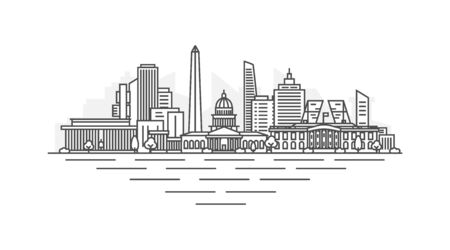 Washington, D.C., United States of America USA architecture line skyline illustration. Linear vector cityscape with famous landmarks, city sights, design icons. Landscape with editable strokes.のイラスト素材