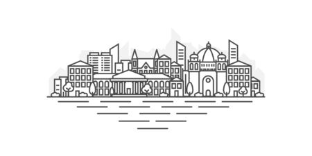 Cityscape Building Line art vector Illustration design - Belmopan city, Belize. Landscape with editable strokesのイラスト素材