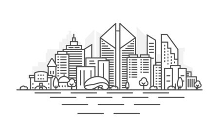 Chicago city, USA architecture line skyline illustration. Linear vector cityscape with famous landmarks, city sights, design icons. Landscape with editable strokes.のイラスト素材