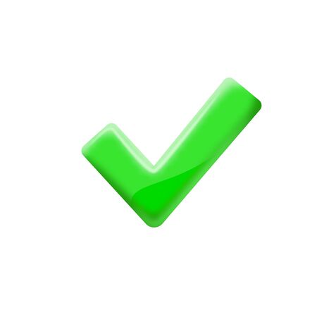 Checkmark icon. 3d tick sign. Green check mark icon isolated on white background. Simple mark graphic flat design. Green yes button. Vector illustration.のイラスト素材