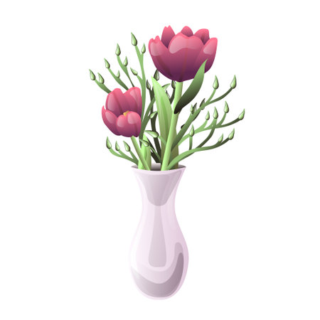 Illustration of flowers in a vase. Minimalistic design for invitations and banners on the theme of weddings and floristry.のイラスト素材