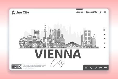 Vienna, Austria architecture line skyline illustration. Linear vector cityscape with famous landmarks, city sights, design icons. Landscape with editable strokes.のイラスト素材