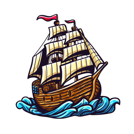 Illustration of a sailing ship on the wavesのイラスト素材