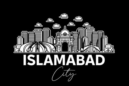 Islamabad, Pakistan architecture line skyline illustration with shadows. Linear vector cityscape with famous landmarks, city sights, design icons.のイラスト素材