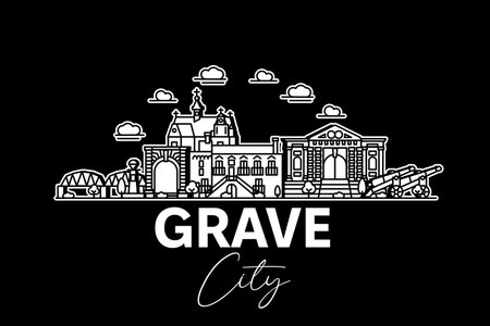 Grave, Netherlands architecture line skyline illustration with shadows. Linear vector cityscape with famous landmarks, city sights, design icons.のイラスト素材