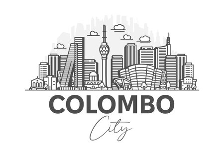 Colombo, Sri Lanka architecture line skyline illustration with shadows. Linear vector cityscape with famous landmarks, city sights, design icons.のイラスト素材