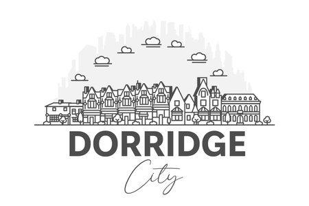 Dorridge, England architecture line skyline illustration with shadows. Linear vector cityscape with famous landmarks, city sights, design icons.のイラスト素材
