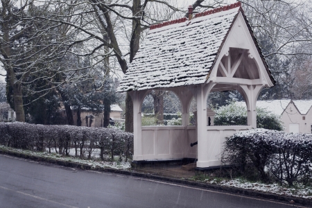Quaint Village Bus Shelter, Bedfordshire, Englandの写真素材