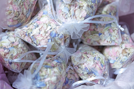 Dried Flower Petals in Pouchesの写真素材