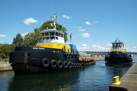SEattle, USA July 20, 2016: Gulf Titan and Ocean Titan two Titan Class ocean going tug boats...