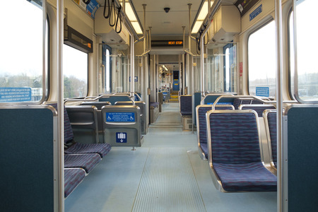 Seattle, WA, USA Feb 11, 2017: Interior of Sound Transit Link Light Rail train car