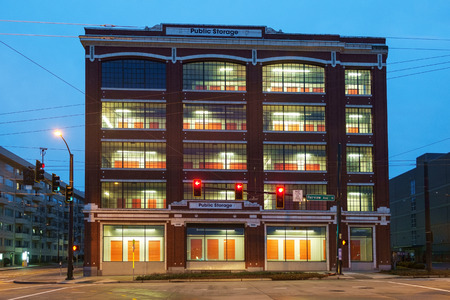 Seattle, WA, USA Feb. 5, 2017: Old building converted to Public Storage facility in downtown...