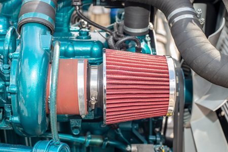 Red Filter in new tractor engine. industrial photoの写真素材