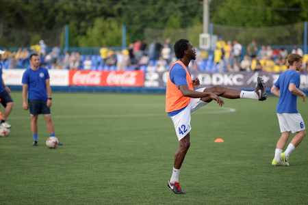 MINSK, BELARUS - JUNE 29, 2018: Soccer player Mohamed Gnontcha Kone training before the Belarusian Premier League football match between FC Luch and FC BATE at the Olimpiyskiy stadium.のeditorial素材