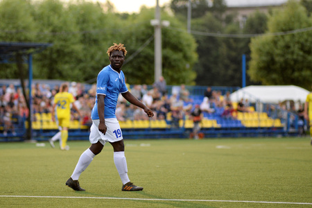 MINSK, BELARUS - JUNE 29, 2018: Soccer player Olabiran Blessing Muyiwa looks during the Belarusian Premier League football match between FC Luch and FC BATE at the Olimpiyskiy stadium.のeditorial素材