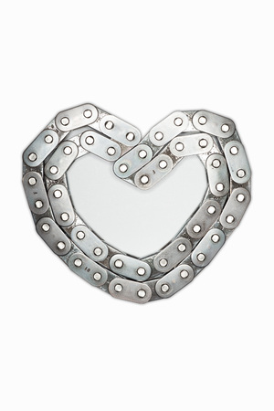 The metal heart from chain with combination love heart isolated on the white background. Concept for valentines dayの写真素材