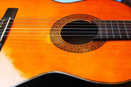 Classic guitar that placed horizontally for sale at the old market in Bangkok, Thailandの写真素材