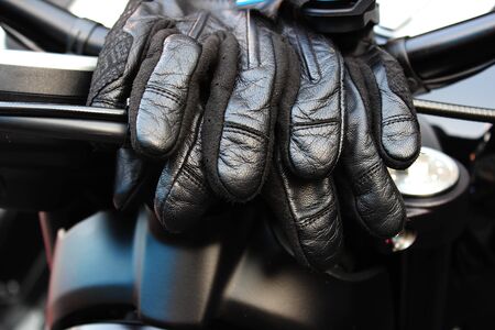 Gloves for driving while riding a big bikeの写真素材