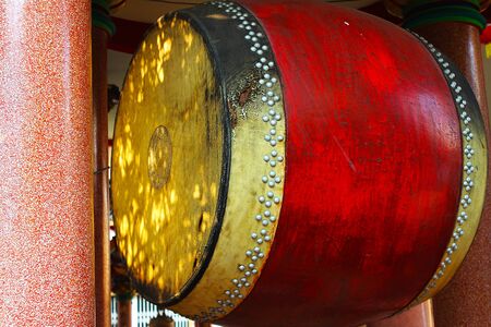 A red drum in a Chinese temple in Bangkok, Thailandの写真素材