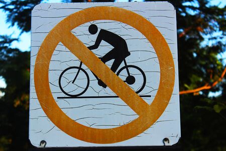 Prohibition of biking sign in the parkの写真素材