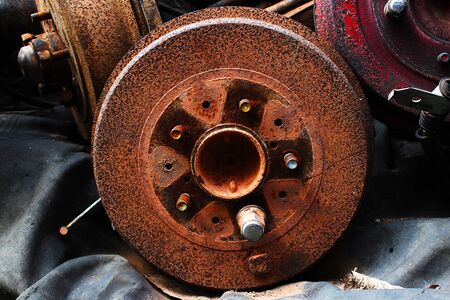 Rusty automotive parts at the old car spare parts market, Bangkok, Thailand