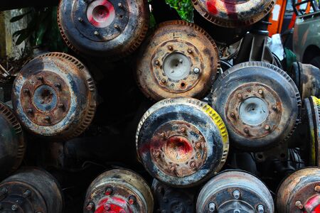 A pile of rusty old car parts at the old car spare parts market, Bangkok, Thailandの写真素材