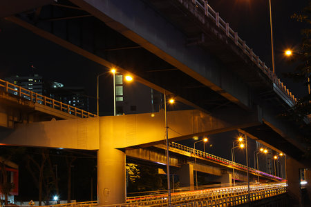 Three expressways in the night of Bangkok, Thailandの写真素材