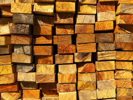 Close up stacked timber planks outdoor