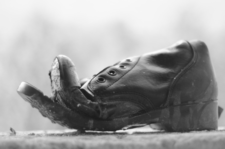 Old army boot shoeのeditorial素材