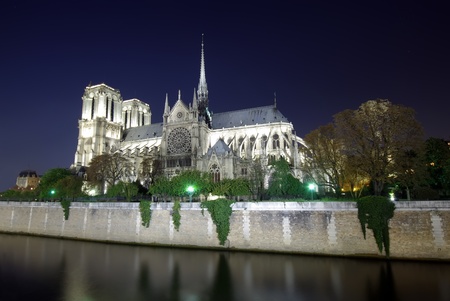 Notre Dame cathedral in Paris, night sceneのeditorial素材