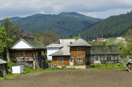village household in spring, Romaniaの写真素材