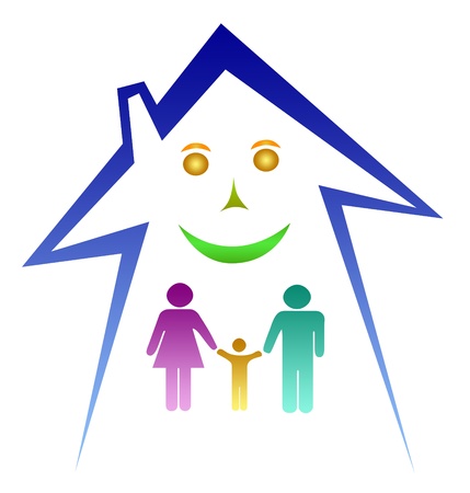happy family in houseの写真素材