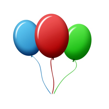 three colorful balloons isolated on whiteの写真素材