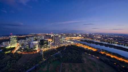 aerial view of Vienna cityscape, Austria. night sceneの写真素材