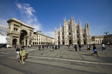 Milano Dome Square with tourists  Italyのeditorial素材