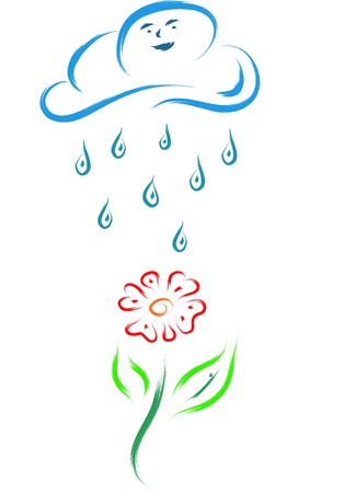 sketch of a flower and a cloud with rain water dropsのイラスト素材