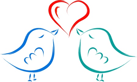 love birds with heart のイラスト素材