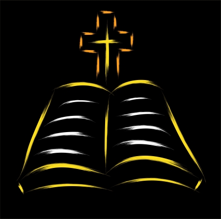 bible and cross sketch over black backgroundのイラスト素材