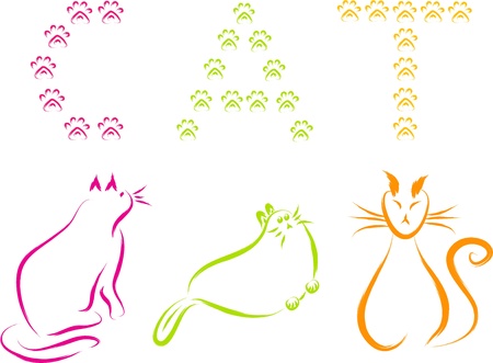 cat set with paw text illustration のイラスト素材
