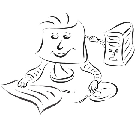 desktop computer doodle cartoon vectorのイラスト素材