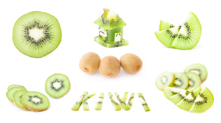 Kiwi fruit food collection isolated on white backgroundの写真素材